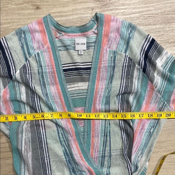 NIC+ZOE Petite Large 4-Way Cardigan Striped Linen Blend Pastel Knit Top - Picture 13 of 15